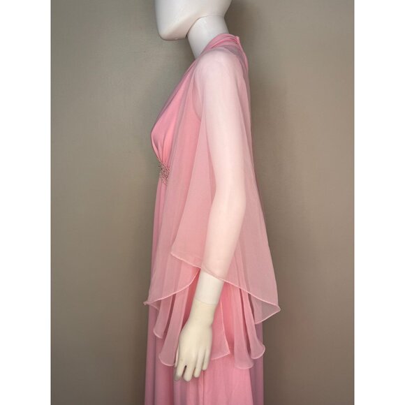 Vintage 1970s Pink Maxi Dress, Sheer Angel Wing Sleeves, Jill Robbins Size S/M - Picture 4 of 6